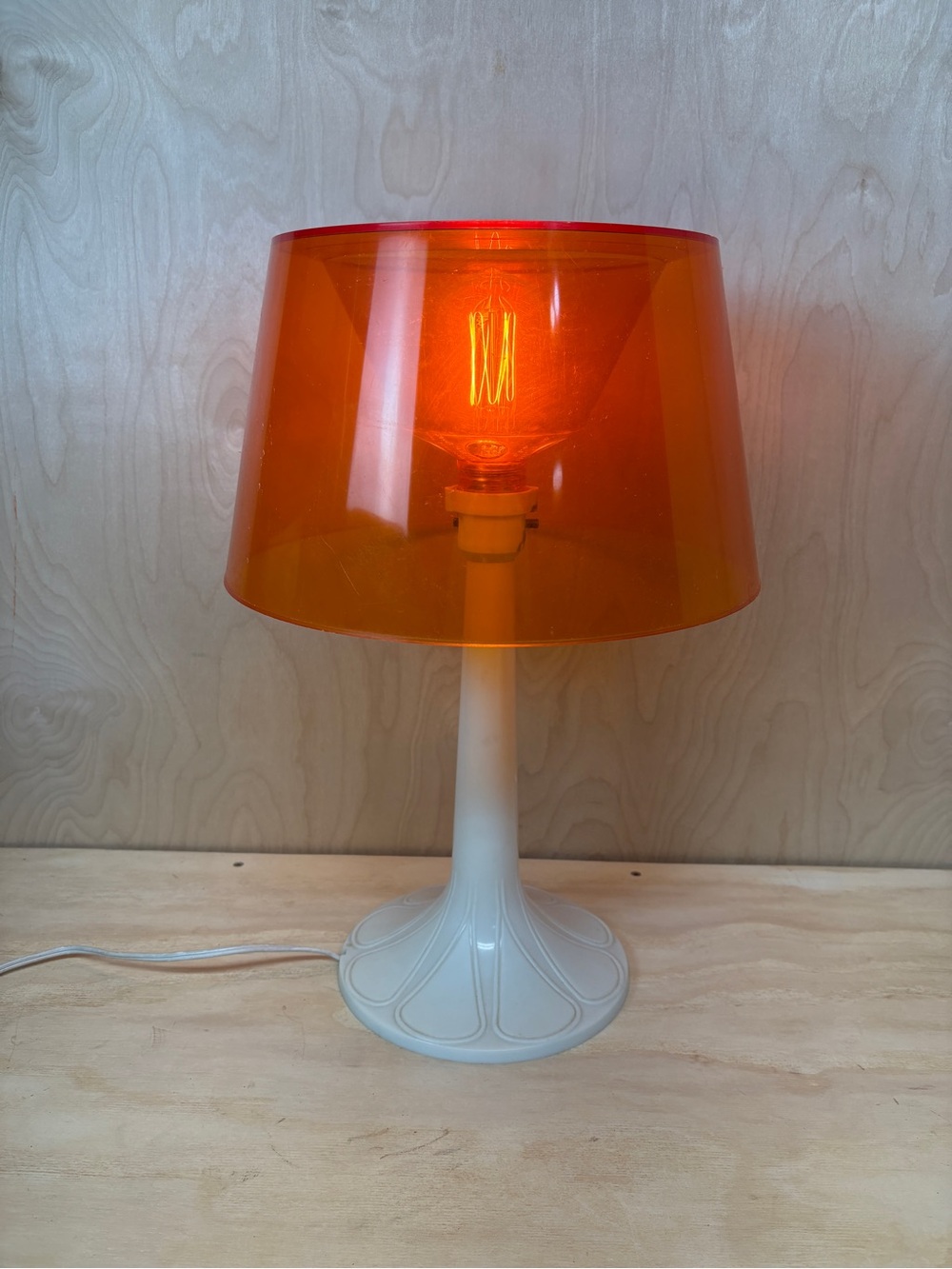MCM Gilbert Softlite Orange Acrylic Table Lamp with White Base